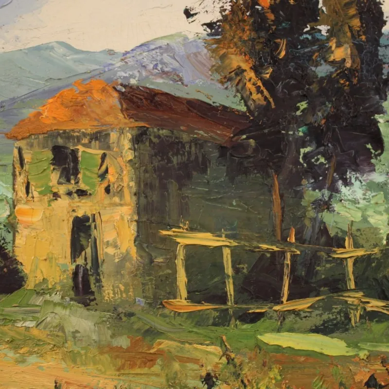 Pamono Italian Artist, Landscape, 1970s, Oil on Canvas, Framed> Mid-Century