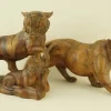 Pamono Italian Artist, Large Art Deco Maternity with Tigers Sculptures, Early 1900s, Cherry Wood, Set of 2> Art Deco