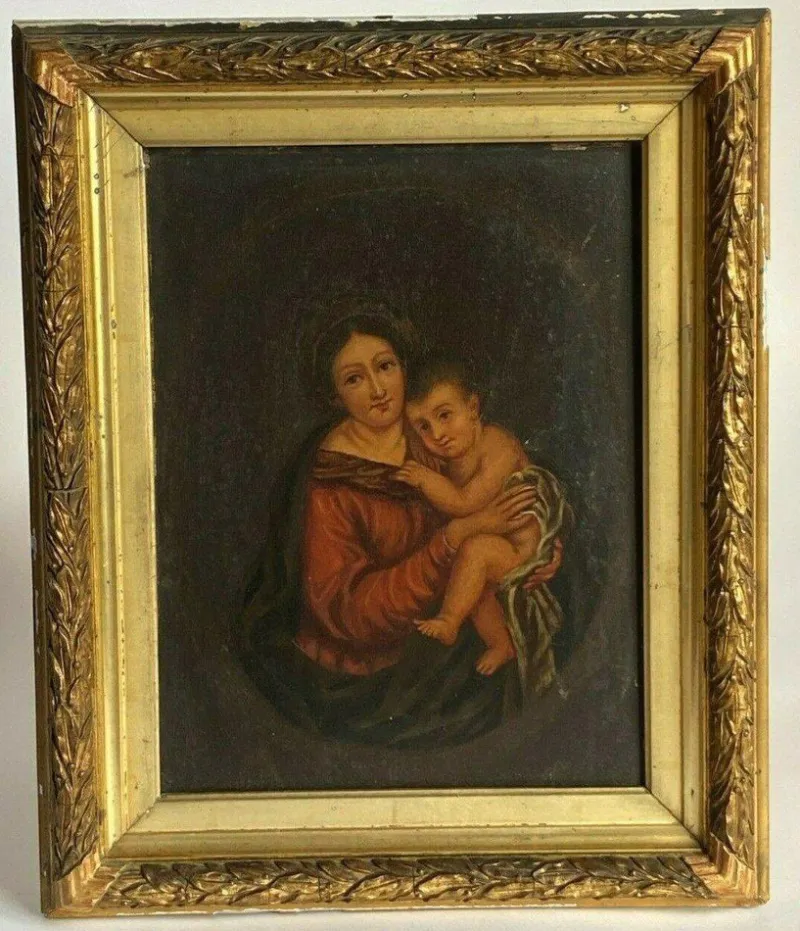 Outlet Pamono Italian Artist, Madonna & Child, 19th Century, Oil on Panel, Framed
