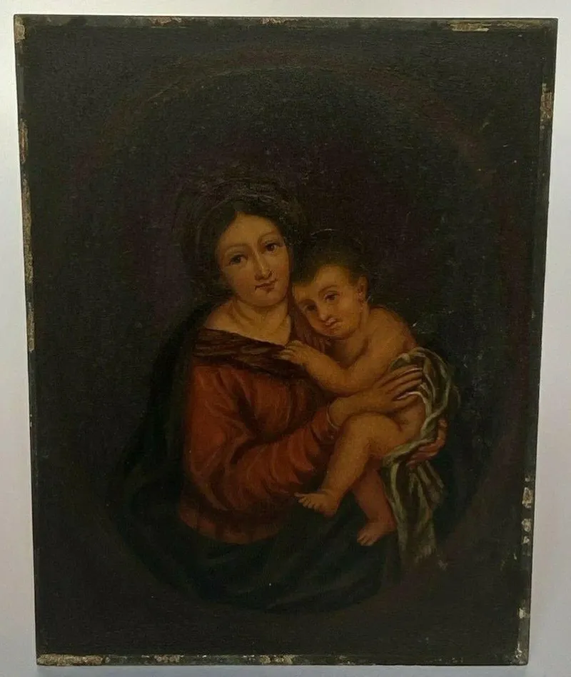 Outlet Pamono Italian Artist, Madonna & Child, 19th Century, Oil on Panel, Framed