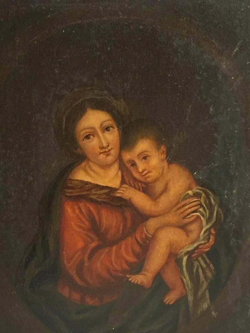 Outlet Pamono Italian Artist, Madonna & Child, 19th Century, Oil on Panel, Framed