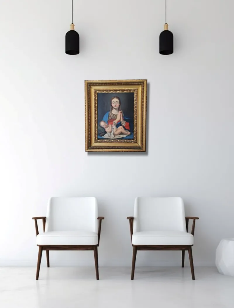 Pamono Italian Artist, Madonna and Child, 1700s, Oil on Copper, Framed