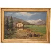 Pamono Italian Artist, Mountain Valley Landscape, Oil Painting on Plywood, Framed> Classical