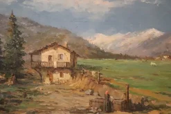 Pamono Italian Artist, Mountain Valley Landscape, Oil Painting on Plywood, Framed><noscript><img width=