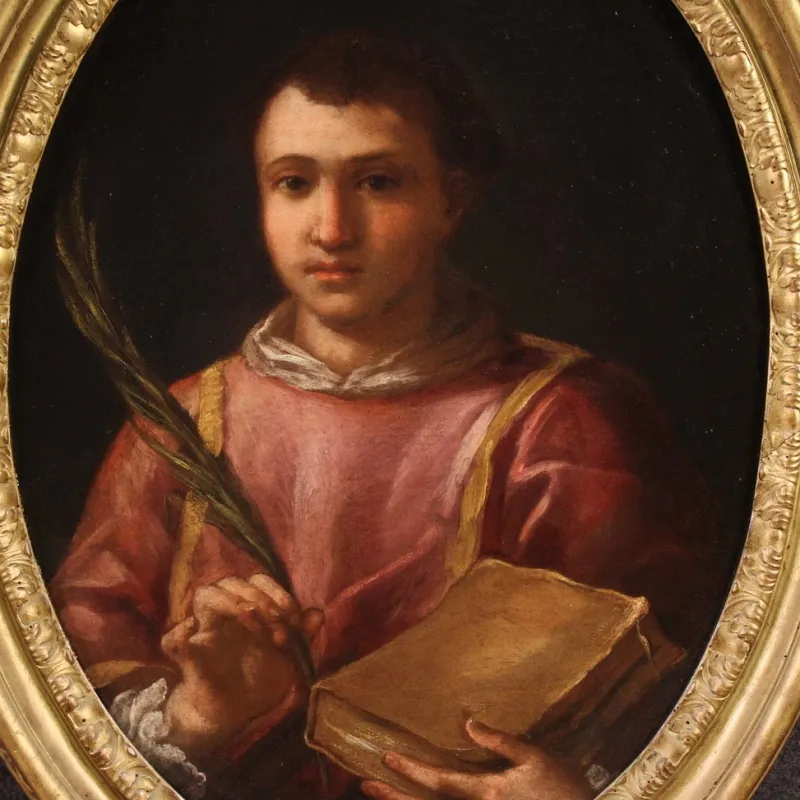 Pamono Italian Artist, Saint Lawrence, 1680, Oval Oil on Canvas, Framed> Painting