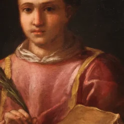 Pamono Italian Artist, Saint Lawrence, 1680, Oval Oil on Canvas, Framed><noscript><img width=