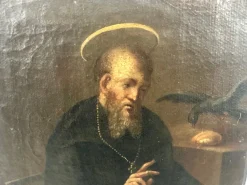 Pamono Italian Artist, St. Benedict with a Raven, 17th Century, Oil on Canvas> Classical