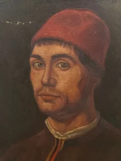 Pamono Italian Artist, 16th or 17th Century Figure, 1920s, Oil on Cardboard, Framed> Classical