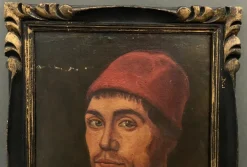Pamono Italian Artist, 16th or 17th Century Figure, 1920s, Oil on Cardboard, Framed><noscript><img width=