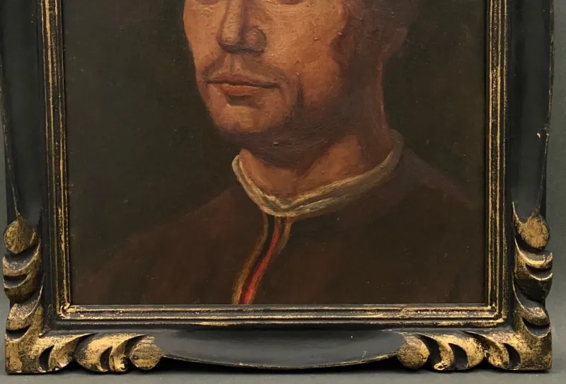 Pamono Italian Artist, 16th or 17th Century Figure, 1920s, Oil on Cardboard, Framed> Classical