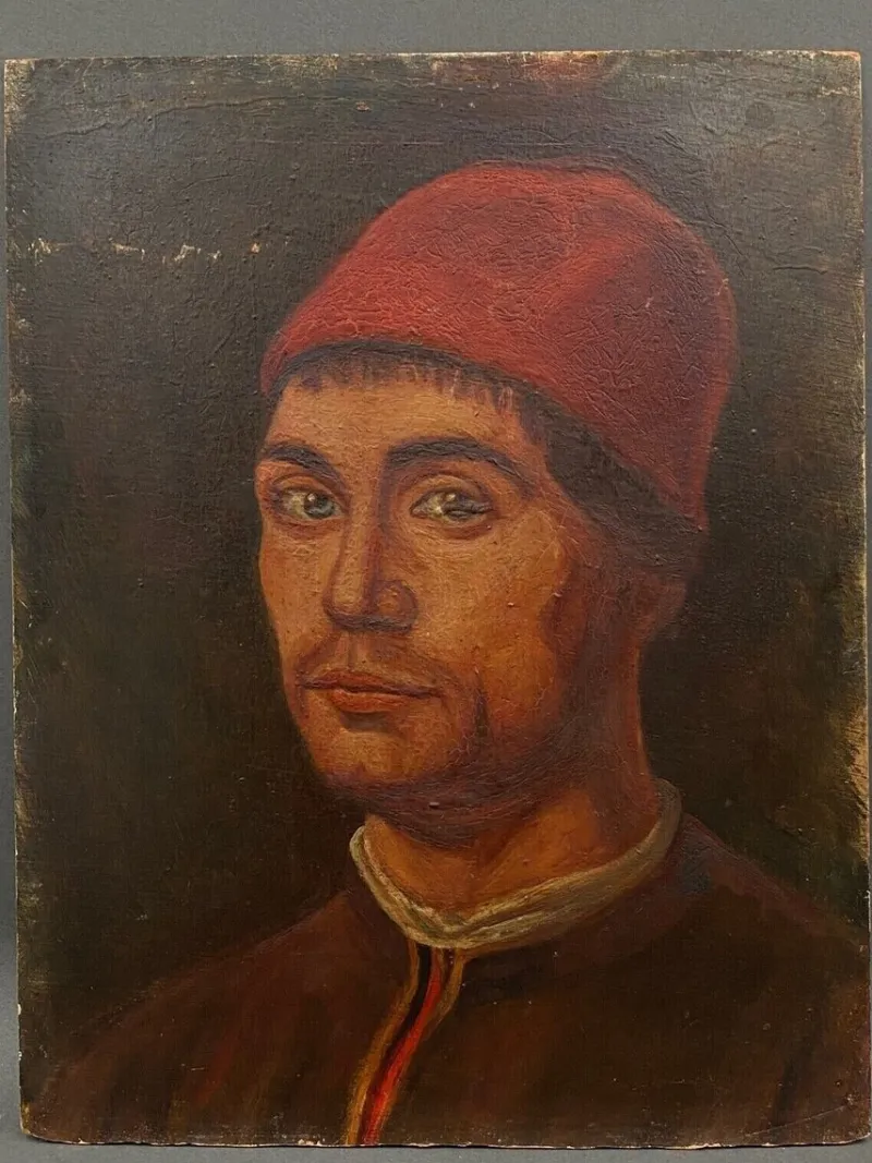 Pamono Italian Artist, 16th or 17th Century Figure, 1920s, Oil on Cardboard, Framed> Classical