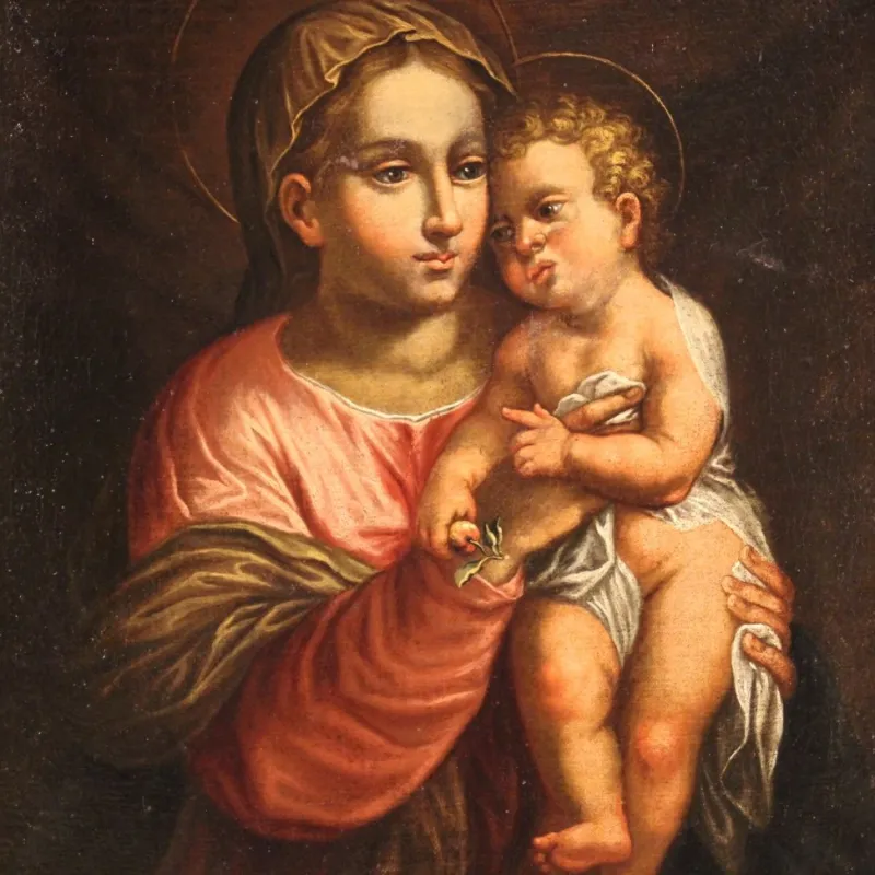 Pamono Italian Artist, Virgin with Child, 1670, Oil on Canvas, Framed> Classical