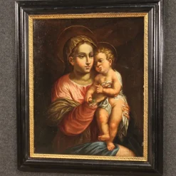 Pamono Italian Artist, Virgin with Child, 1670, Oil on Canvas, Framed><noscript><img width=