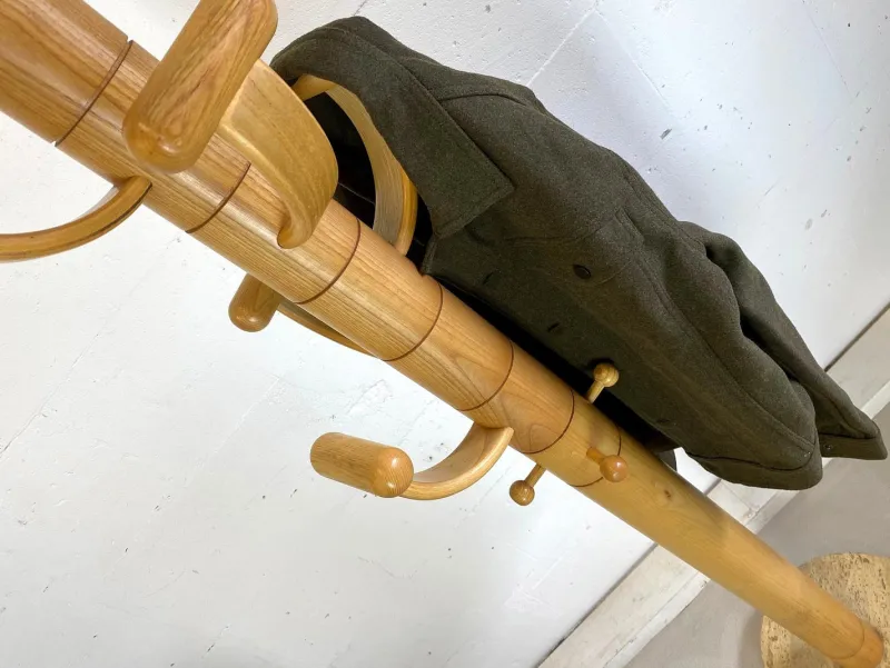 Pamono Italian Ash Wood and Travertine Coat Stand in the Style of Ettore Sottsass