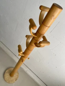 Pamono Italian Ash Wood and Travertine Coat Stand in the Style of Ettore Sottsass