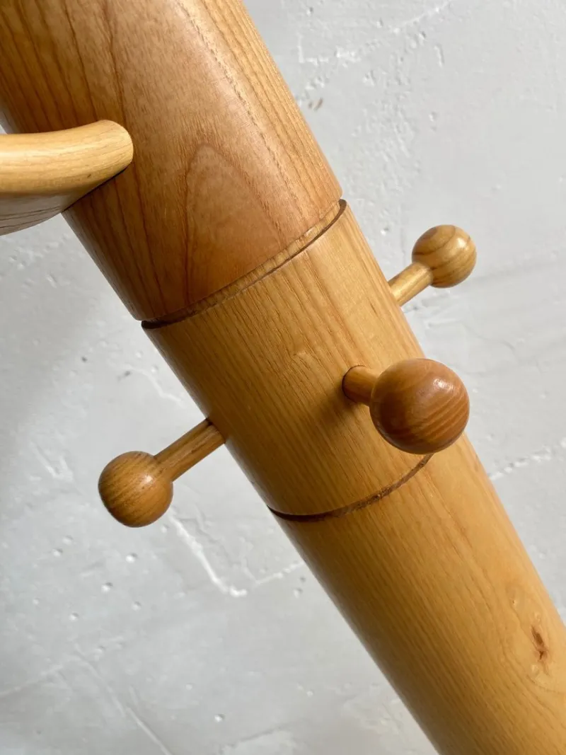 Pamono Italian Ash Wood and Travertine Coat Stand in the Style of Ettore Sottsass