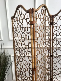 Pamono Italian Bamboo & Rattan Organic Bohemian 3 Panel Folding Screen, 1960s