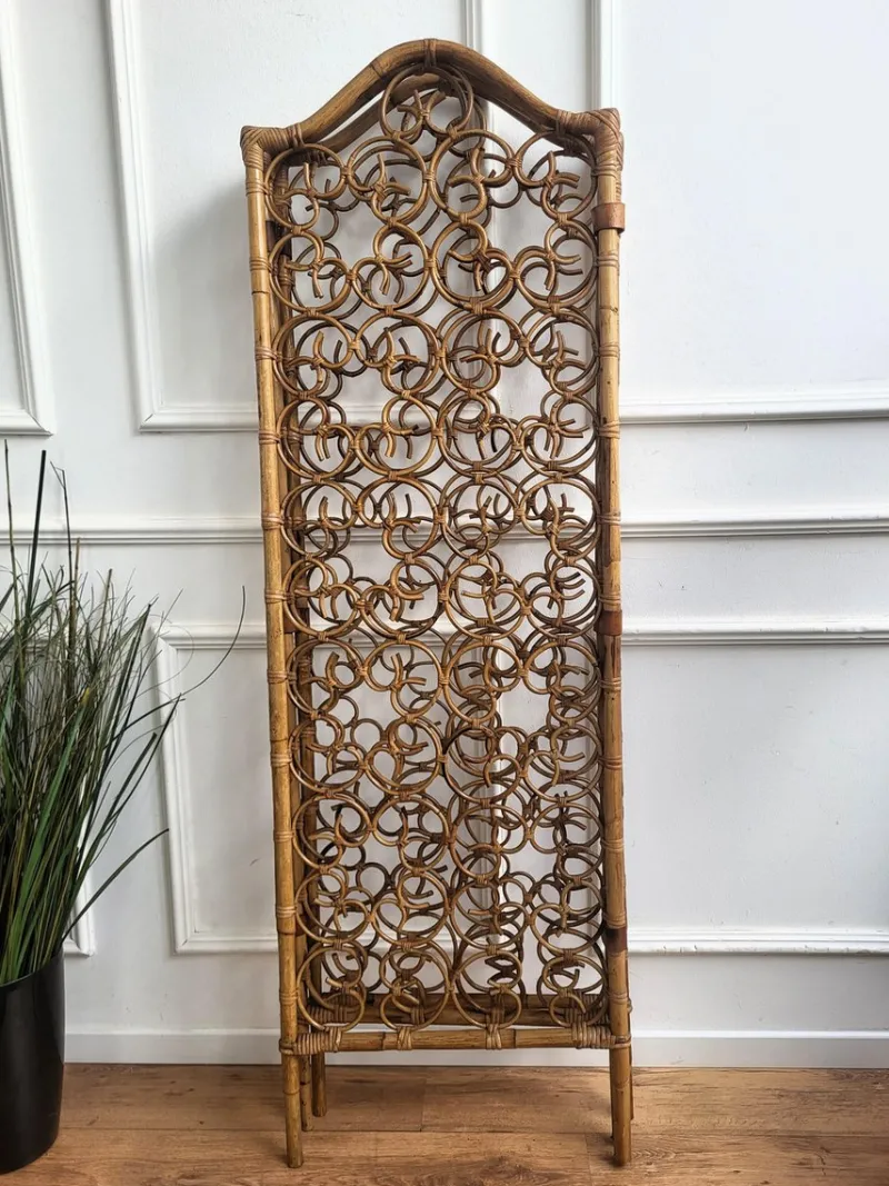 Pamono Italian Bamboo & Rattan Organic Bohemian 3 Panel Folding Screen, 1960s