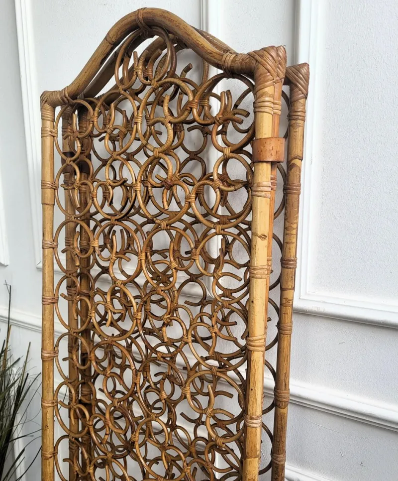 Pamono Italian Bamboo & Rattan Organic Bohemian 3 Panel Folding Screen, 1960s