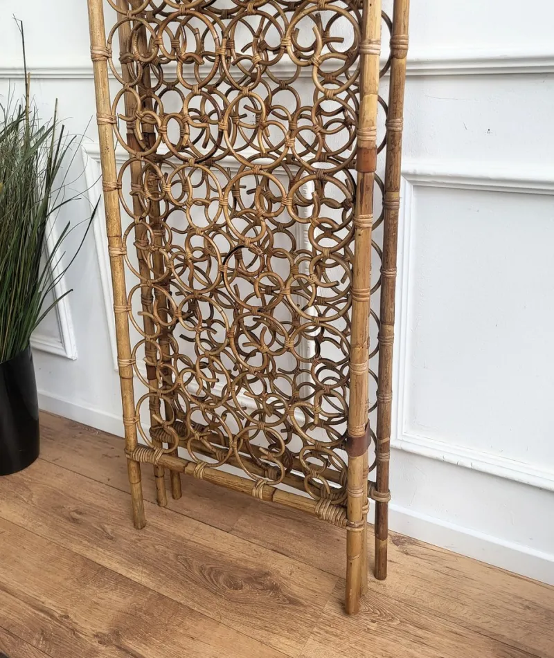 Pamono Italian Bamboo & Rattan Organic Bohemian 3 Panel Folding Screen, 1960s