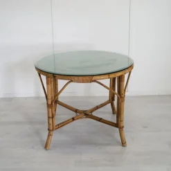 Pamono Italian Bamboo Table with Glass Top, 1960s> Garden Tables