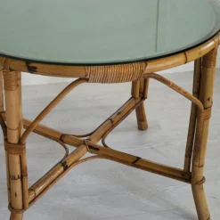 Pamono Italian Bamboo Table with Glass Top, 1960s><noscript><img width=