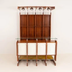 Pamono Italian Bar Unit with Stools, 1970s, Set of 3> Cabinets & Wardrobes