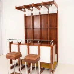 Pamono Italian Bar Unit with Stools, 1970s, Set of 3><noscript><img width=