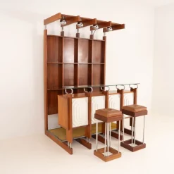 Pamono Italian Bar Unit with Stools, 1970s, Set of 3><noscript><img width=