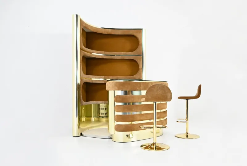 Pamono Italian Bar with Stools, 1970s, Set of 4> Cabinets & Wardrobes