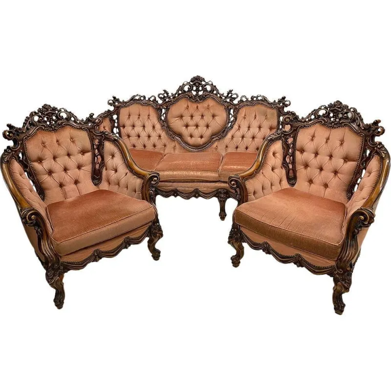 Hot Pamono Italian Baroque Sofa and Armchairs, 1970s, Set of 3