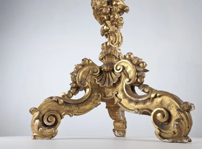 Pamono Italian Baroque Torcheres in Golden Wood, 1800s, Set of 2> Pedestals And Columns