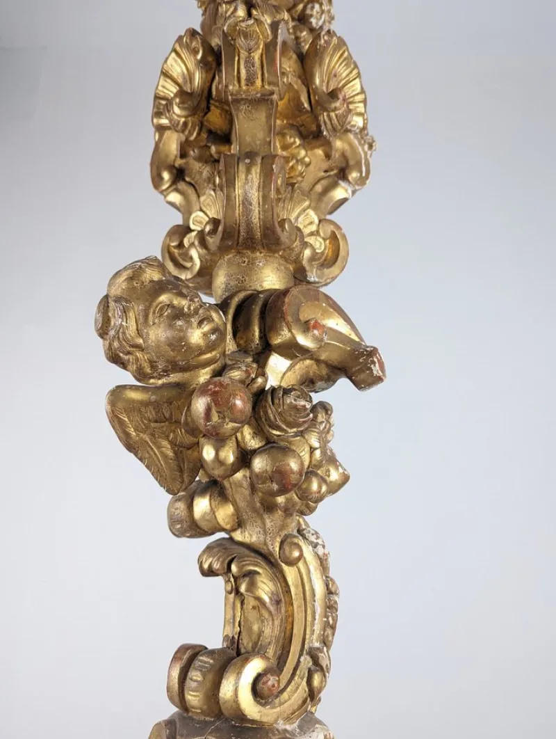 Pamono Italian Baroque Torcheres in Golden Wood, 1800s, Set of 2> Pedestals And Columns