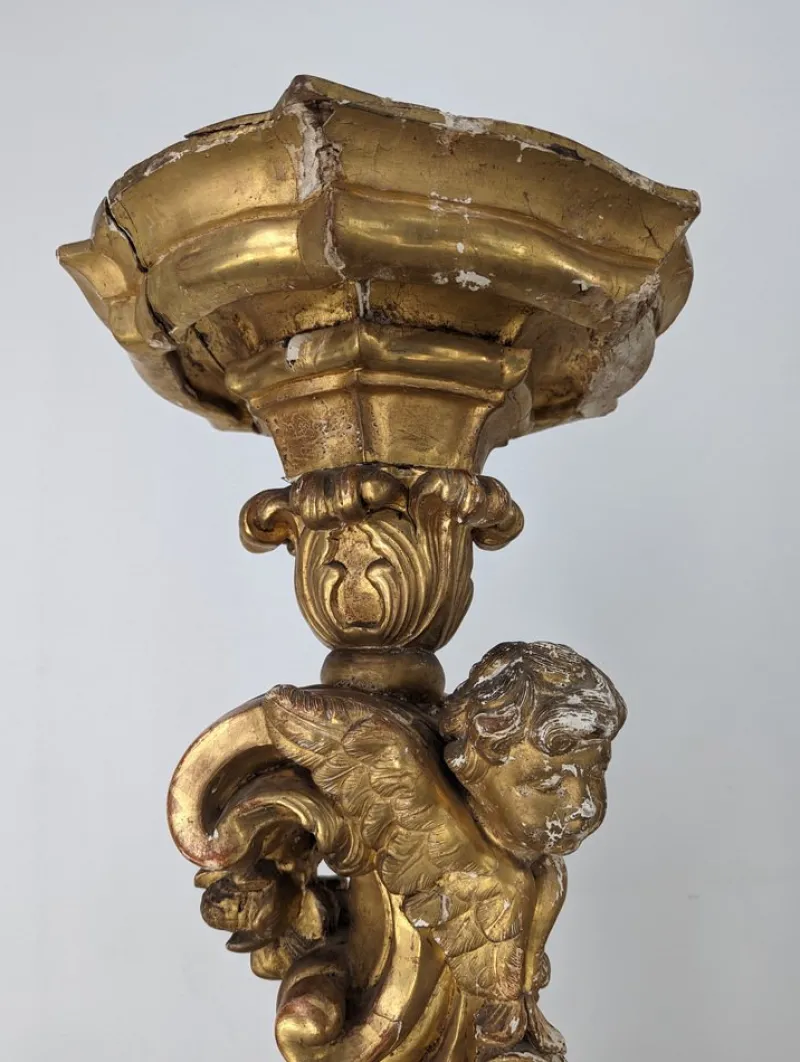 Pamono Italian Baroque Torcheres in Golden Wood, 1800s, Set of 2> Pedestals And Columns