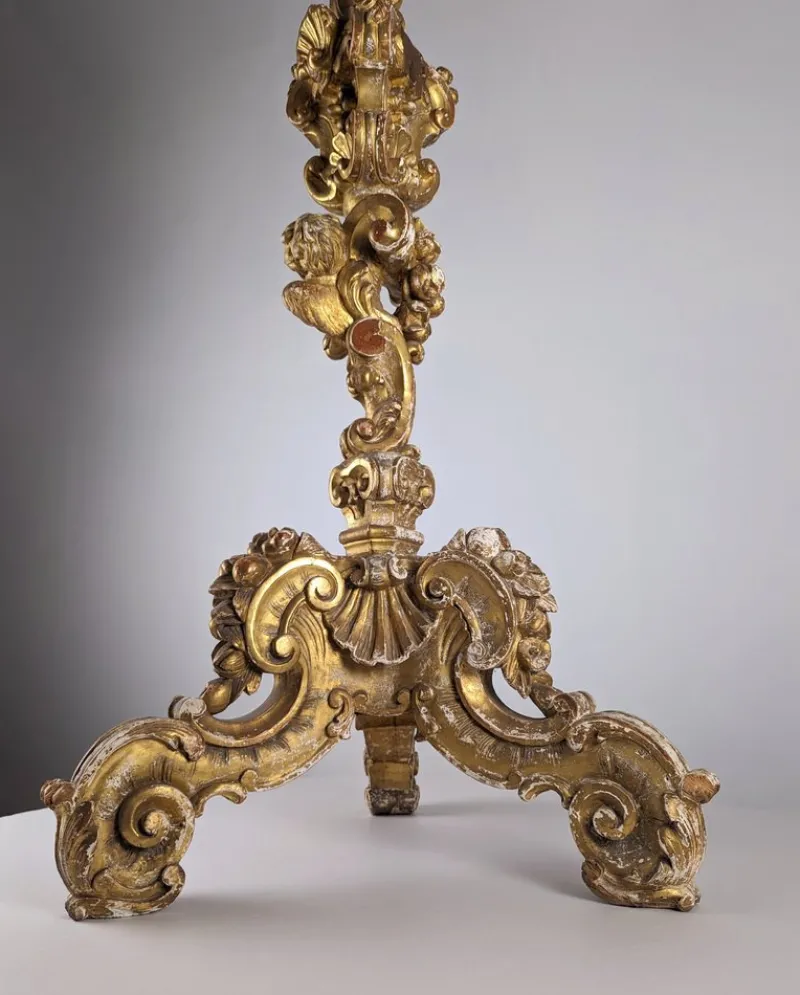 Pamono Italian Baroque Torcheres in Golden Wood, 1800s, Set of 2> Pedestals And Columns