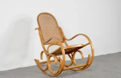 Sale Pamono Italian Bentwood Rocking Chair with Woven Cane Seat by Luigi Crassevig, 1970s