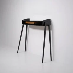 Hot Pamono Italian Black Lacquered Wood Console with Brass Drawer Front, 1950s