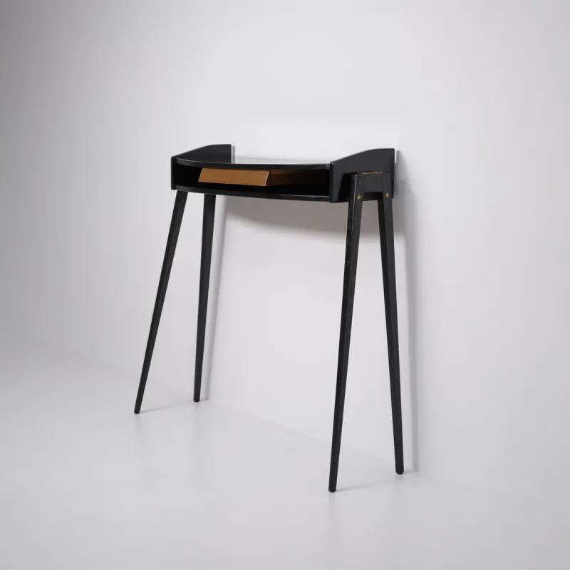 Hot Pamono Italian Black Lacquered Wood Console with Brass Drawer Front, 1950s