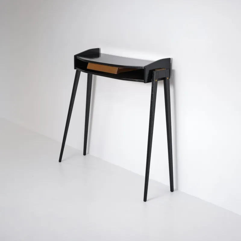 Hot Pamono Italian Black Lacquered Wood Console with Brass Drawer Front, 1950s