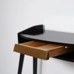 Hot Pamono Italian Black Lacquered Wood Console with Brass Drawer Front, 1950s