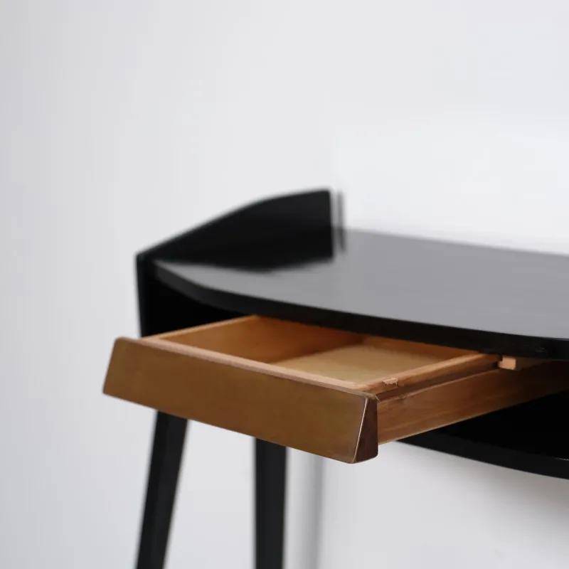 Hot Pamono Italian Black Lacquered Wood Console with Brass Drawer Front, 1950s