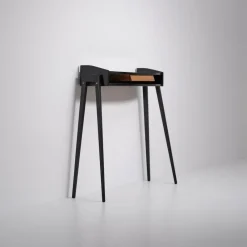 Hot Pamono Italian Black Lacquered Wood Console with Brass Drawer Front, 1950s