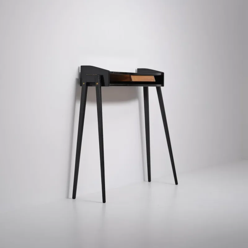 Hot Pamono Italian Black Lacquered Wood Console with Brass Drawer Front, 1950s