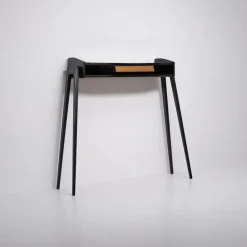 Hot Pamono Italian Black Lacquered Wood Console with Brass Drawer Front, 1950s