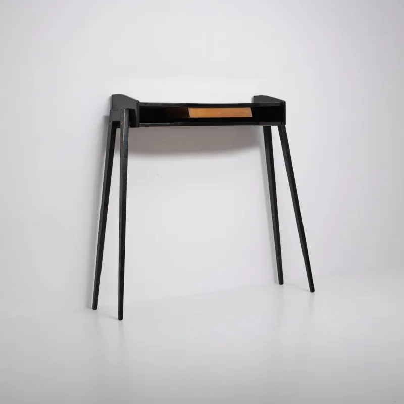 Hot Pamono Italian Black Lacquered Wood Console with Brass Drawer Front, 1950s