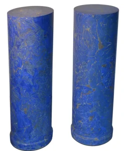 Pamono Italian Blue Marbled Scagliola Columns, Set of 2> Decorative Objects