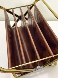 New Pamono Italian Brass and Leatherette Magazine Holder from Castelli, 1960s