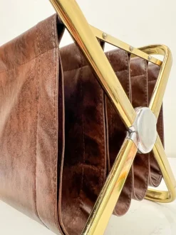 New Pamono Italian Brass and Leatherette Magazine Holder from Castelli, 1960s