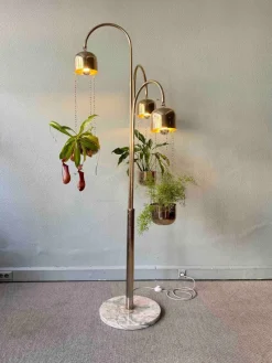 Pamono Italian Brass and Marble Floor Lamp with Planters attributed to Reggiani, Italy, 1970s> Floor Lamps