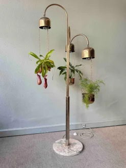 Pamono Italian Brass and Marble Floor Lamp with Planters attributed to Reggiani, Italy, 1970s><noscript><img width=
